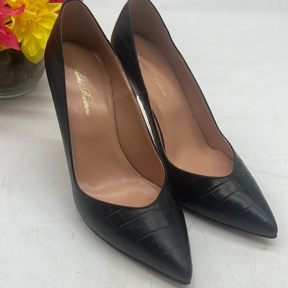 Brooks Brothers Black Crocodile Embossed Pointy Leather Heels Size 8.5 BHE4734D